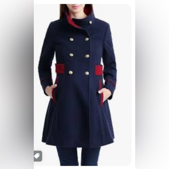 Kimi and Kai Navy Blue Pan Military Wool Blend Maternity Peacoat, Size M - Picture 1 of 12